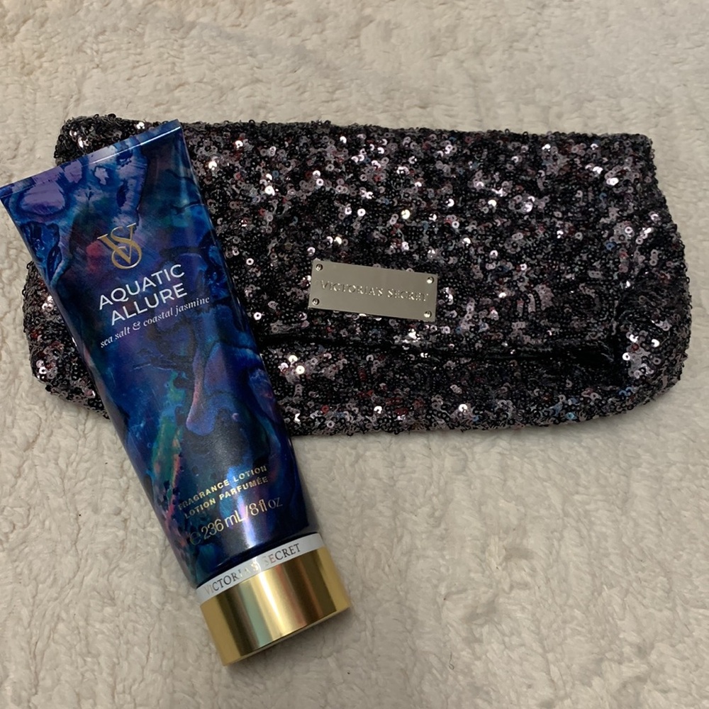 Victoria’s Secret Sequined Clutch & VS Aquatic Allure Lotion